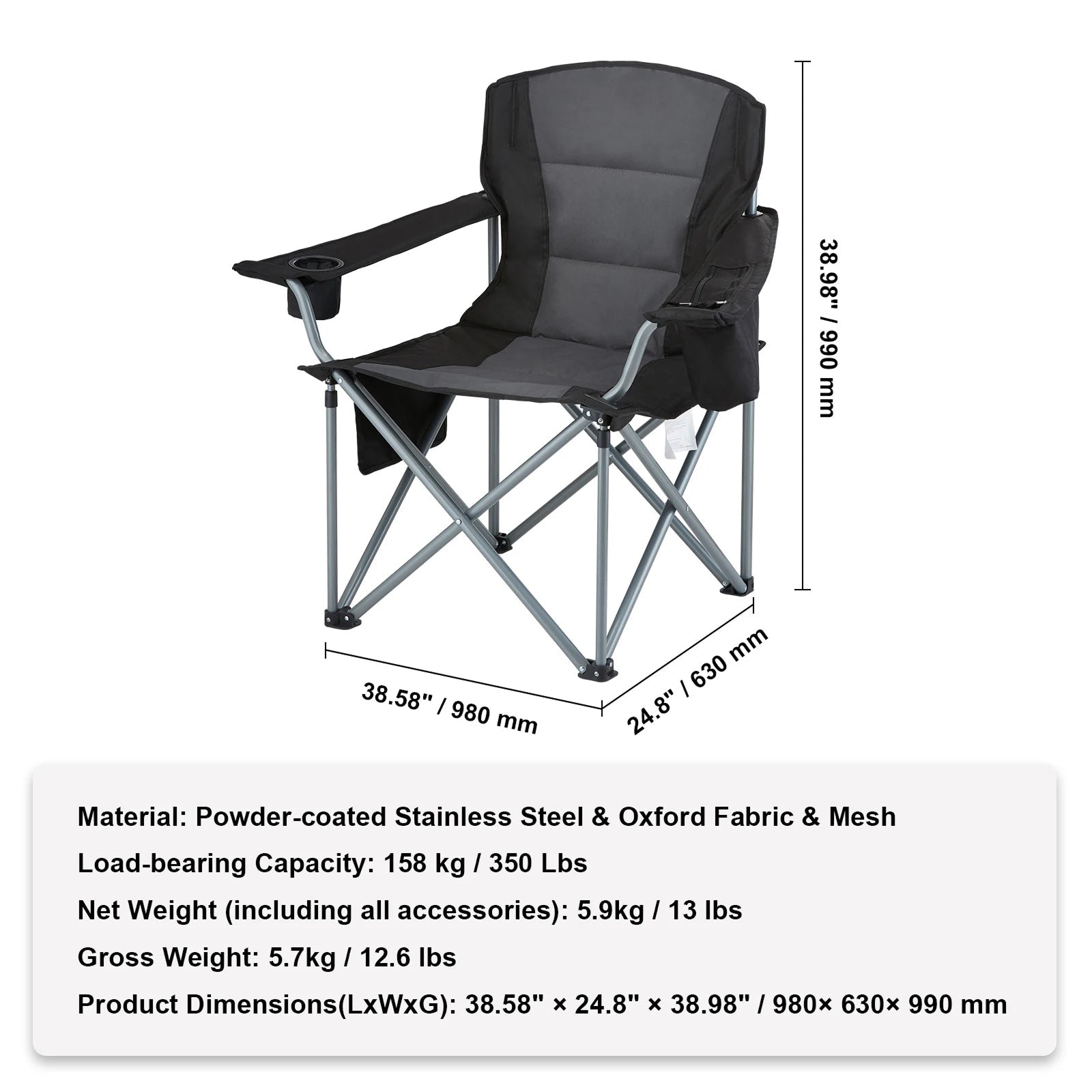 Portable Fishing Chair with Cooler Bag 350 lbs Capacity Foldable