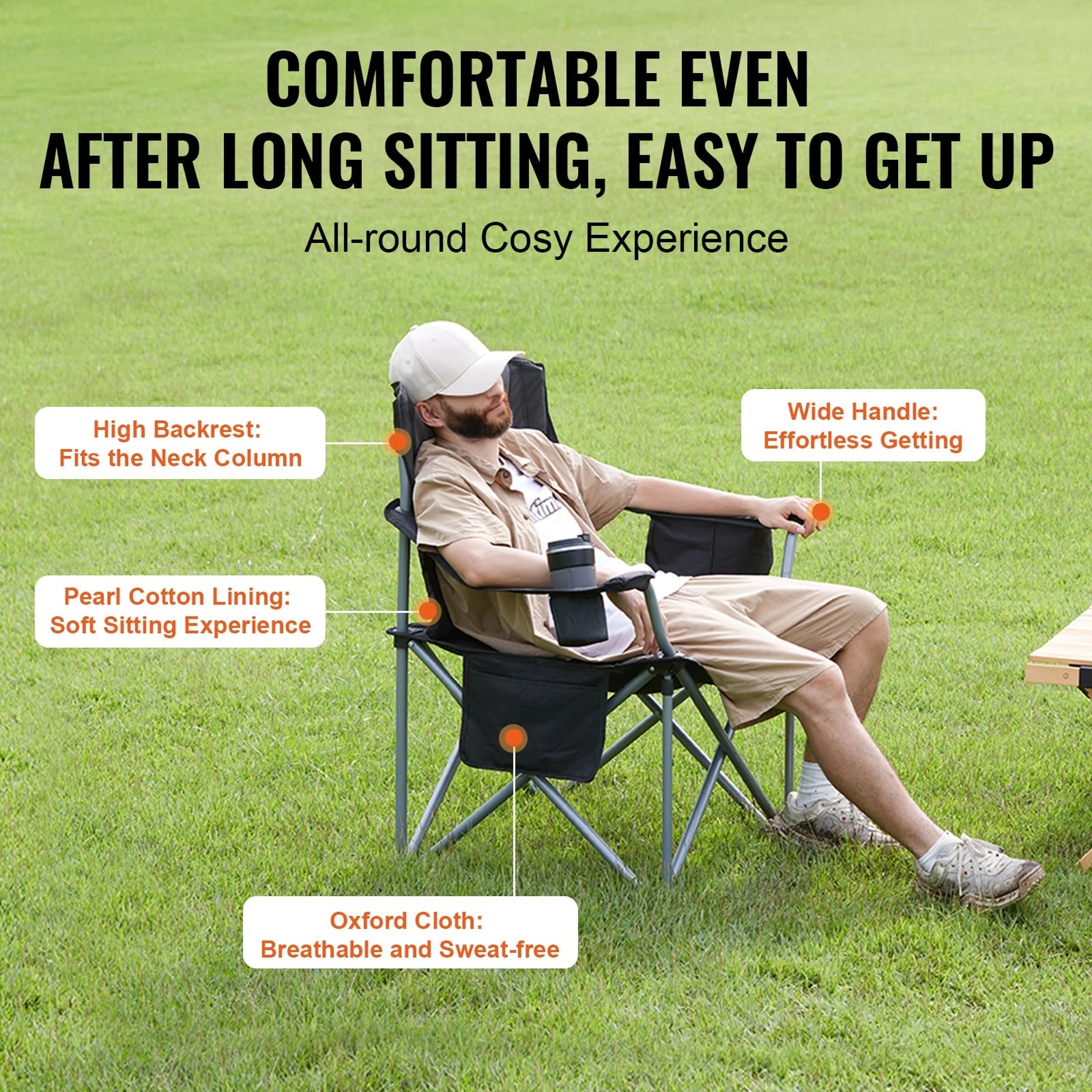 Portable Fishing Chair with Cooler Bag 350 lbs Capacity Foldable