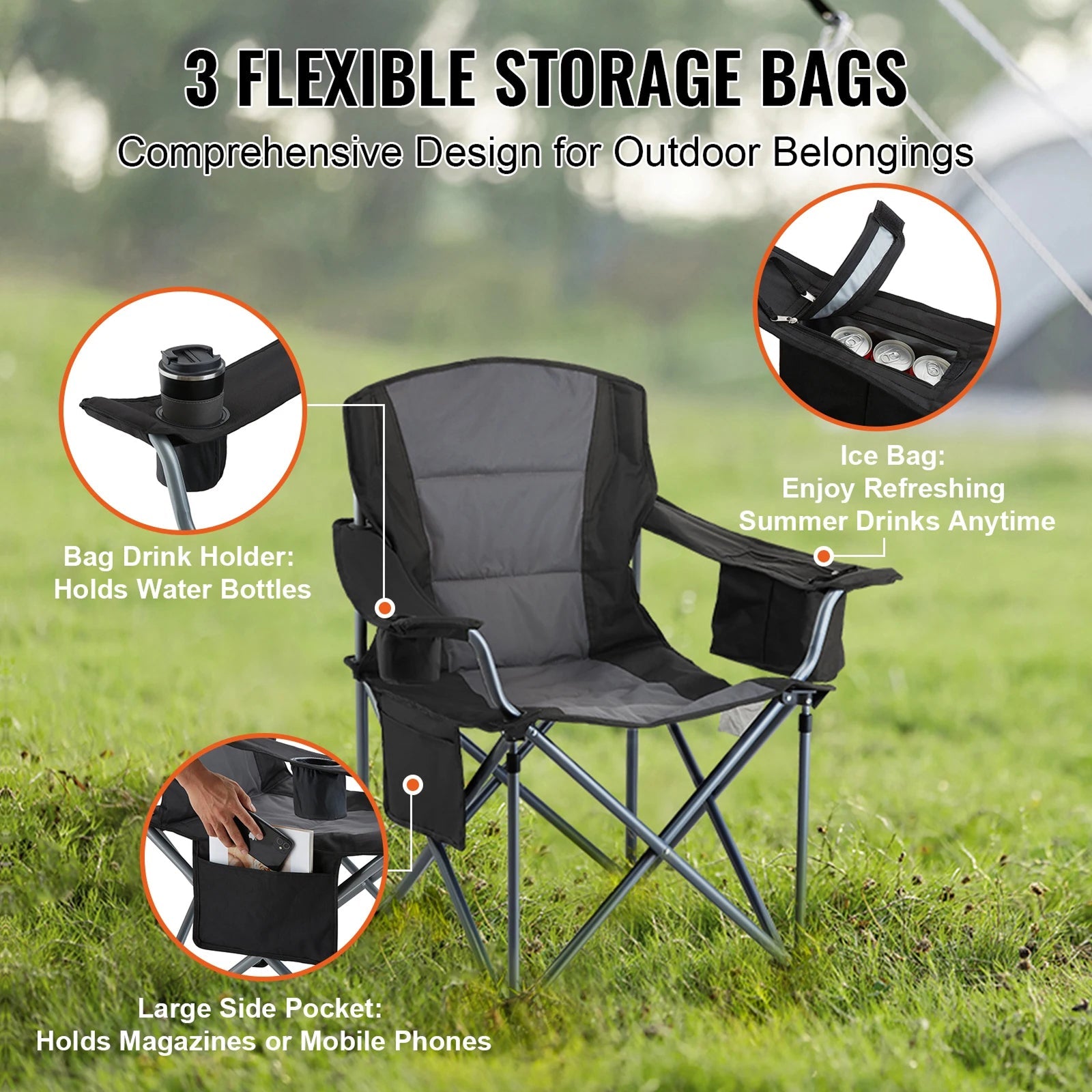 Portable Fishing Chair with Cooler Bag 350 lbs Capacity Foldable