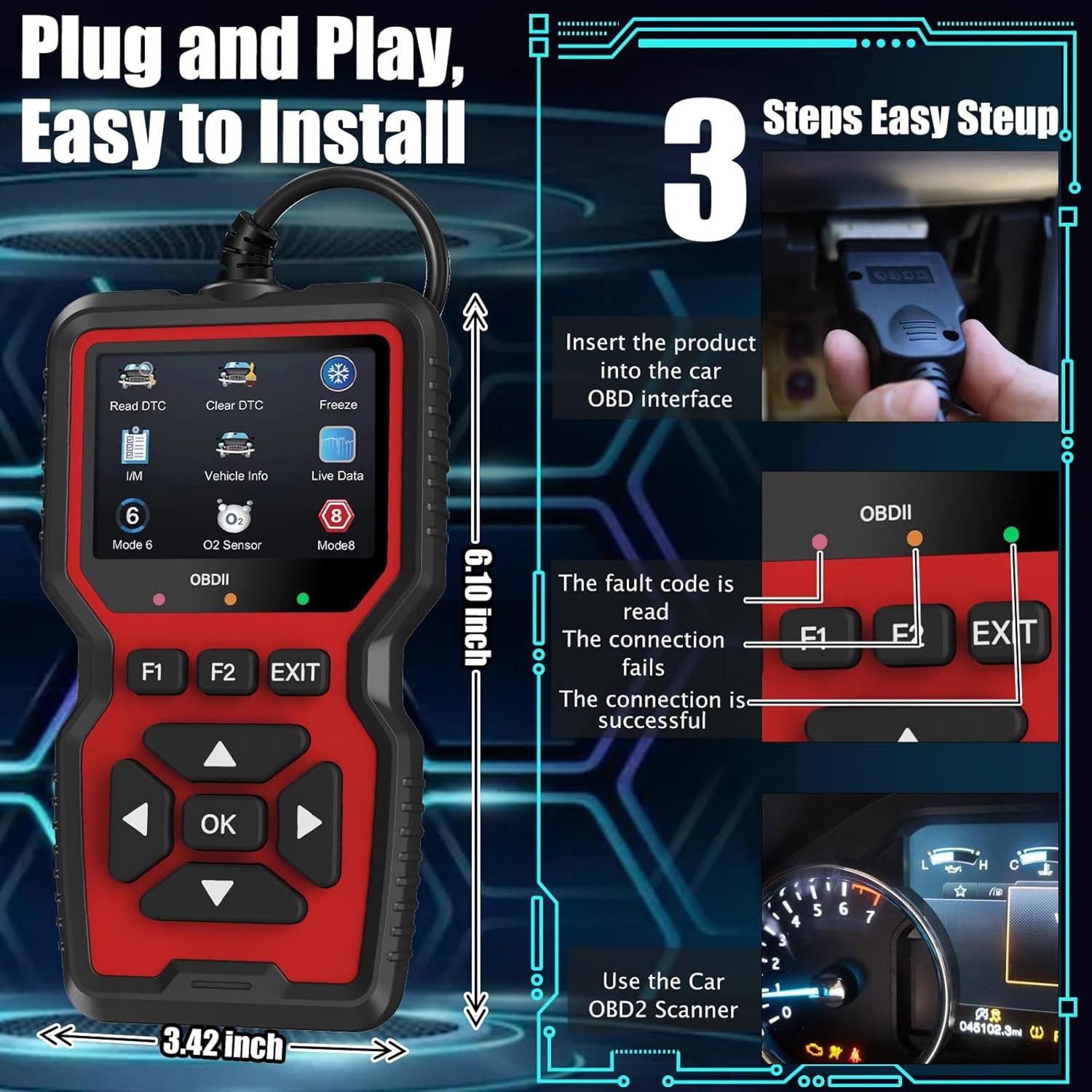 FixPolax OBD2 Scanner Professional - 35,901 DTC Library, Advanced Mode 6 & 8 Diagnostics, Battery Tester, and Lifetime Free Updates
