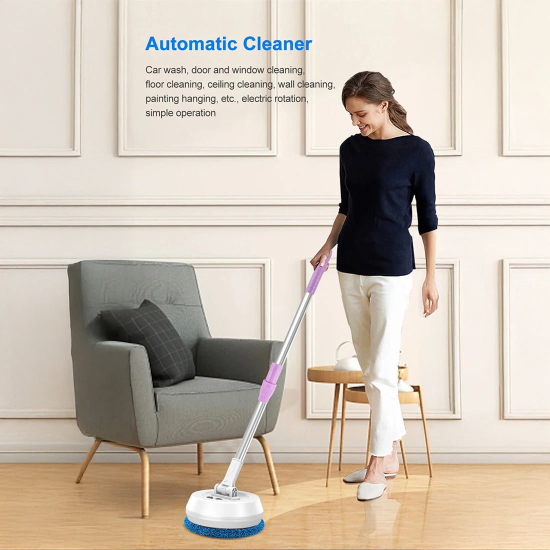 FlasiWipe Cordless Electric Mop - 2-in-1 Wet & Dry Cleaning with 3-Meter Telescopic Rod, High-Reach Window & Floor Scrubber, USB Rechargeable