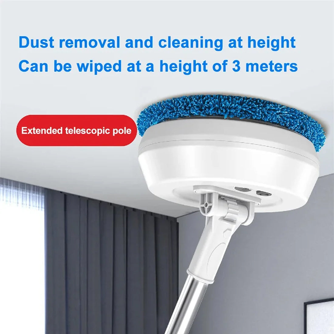 FlasiWipe Cordless Electric Mop - 2-in-1 Wet & Dry Cleaning with 3-Meter Telescopic Rod, High-Reach Window & Floor Scrubber, USB Rechargeable