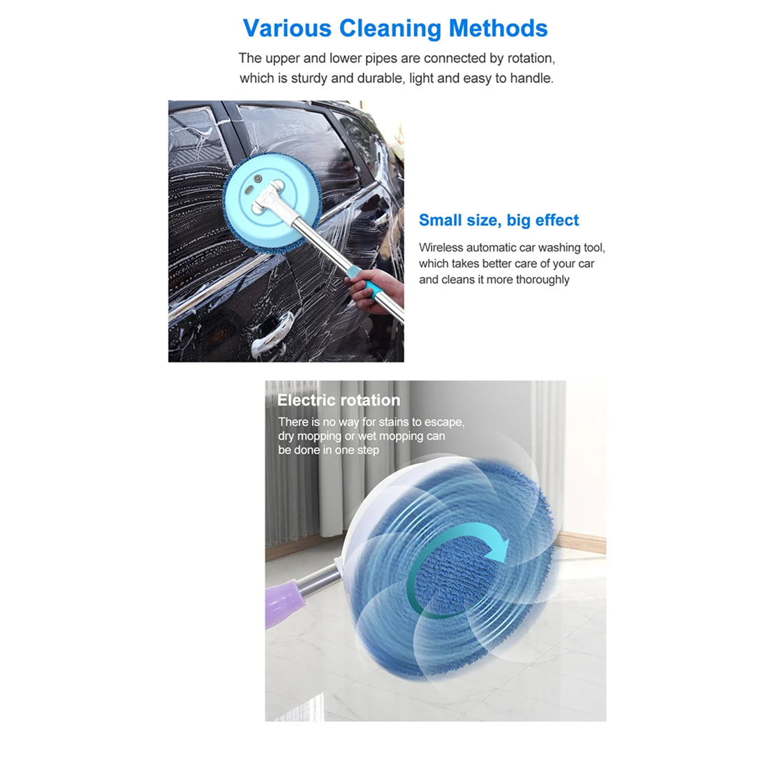 FlasiWipe Cordless Electric Mop - 2-in-1 Wet & Dry Cleaning with 3-Meter Telescopic Rod, High-Reach Window & Floor Scrubber, USB Rechargeable