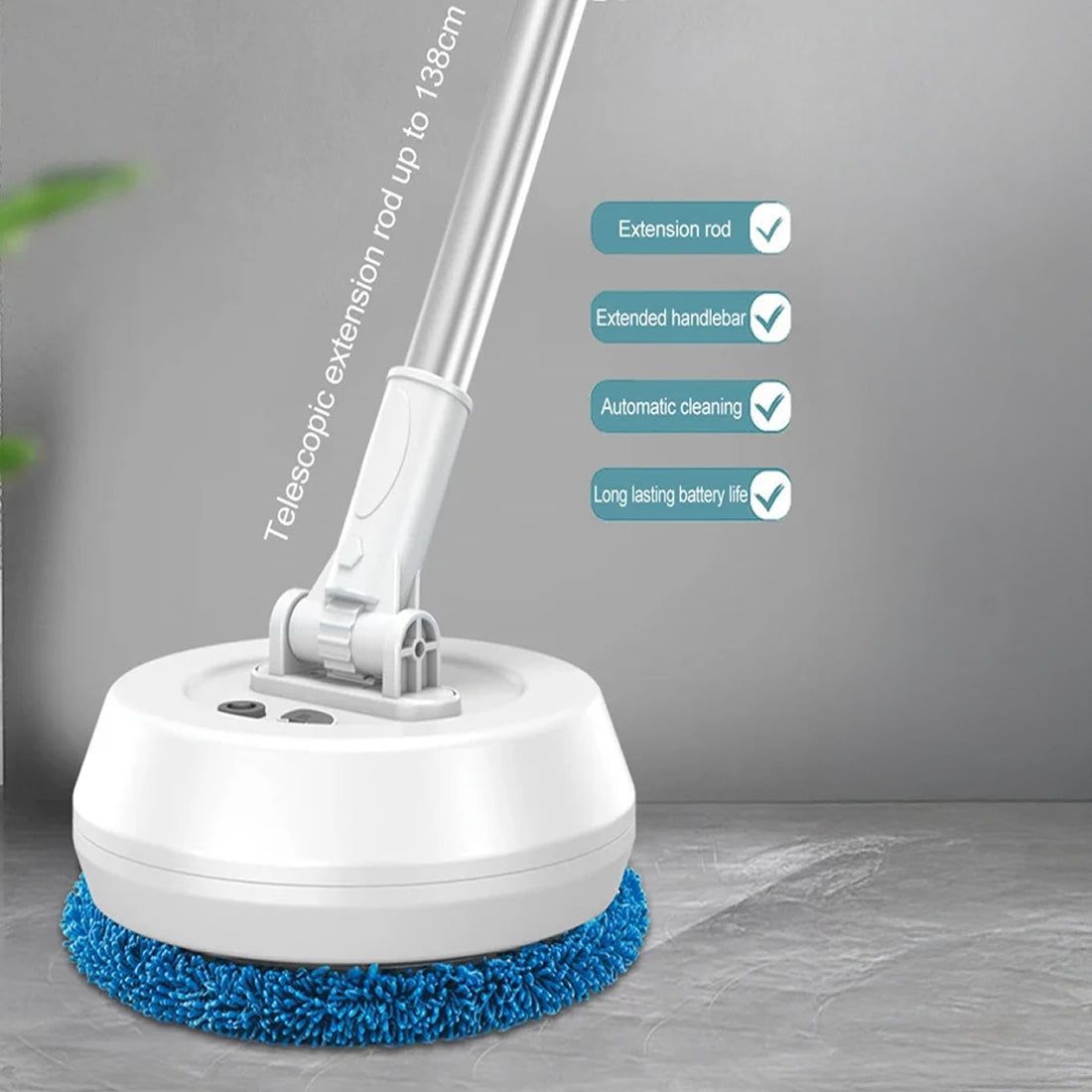 FlasiWipe Cordless Electric Mop - 2-in-1 Wet & Dry Cleaning with 3-Meter Telescopic Rod, High-Reach Window & Floor Scrubber, USB Rechargeable