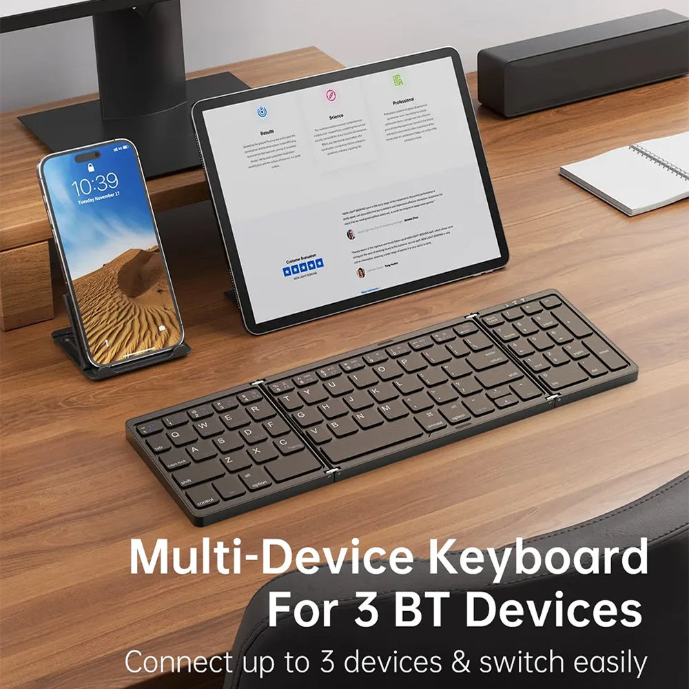 FlipiKeys 3-Fold Portable Bluetooth Keyboard with Integrated Touchpad, Multi-Device Pairing and Aircraft-Grade ABS Frame
