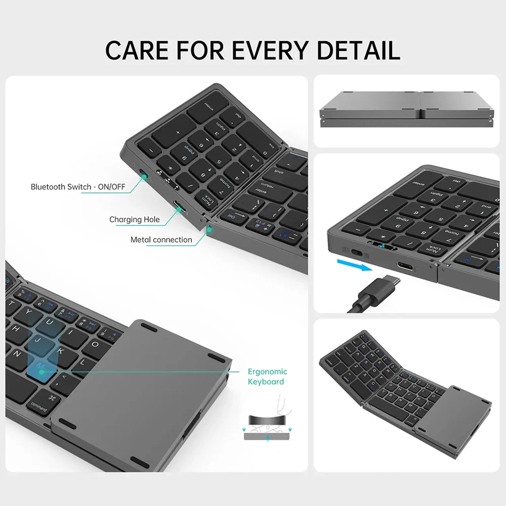 FlipiKeys 3-Fold Portable Bluetooth Keyboard with Integrated Touchpad, Multi-Device Pairing and Aircraft-Grade ABS Frame