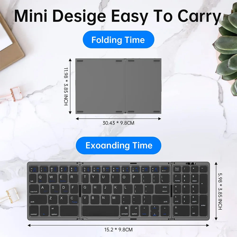 FlipiKeys 3-Fold Portable Bluetooth Keyboard with Integrated Touchpad, Multi-Device Pairing and Aircraft-Grade ABS Frame