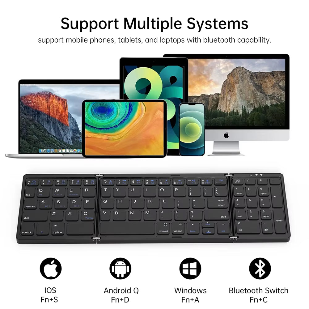 FlipiKeys 3-Fold Portable Bluetooth Keyboard with Integrated Touchpad, Multi-Device Pairing and Aircraft-Grade ABS Frame