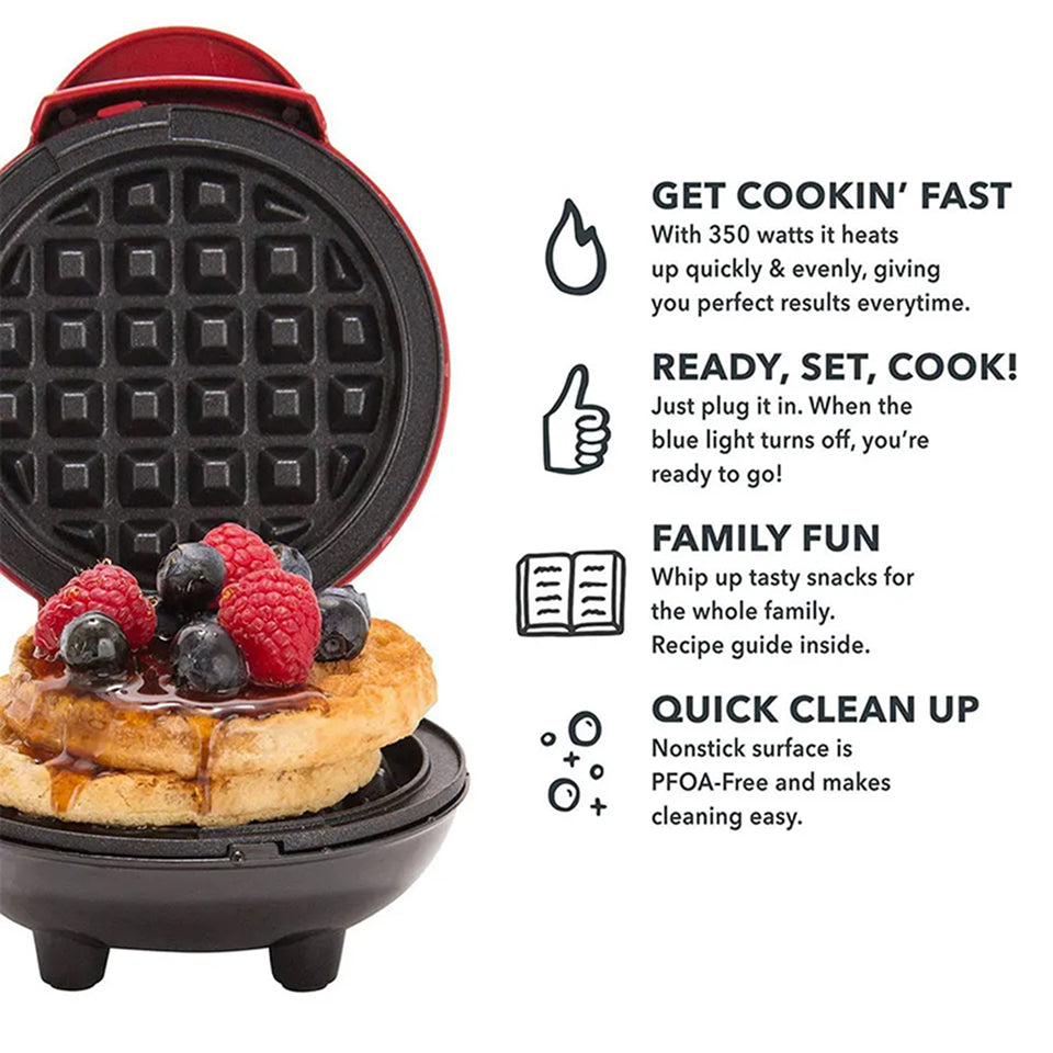 FoldYumi 350W Compact Waffle Maker with PFOA-Free Non-Stick Surface, 60-Second Cleanup and Cool-Touch Safety Handle