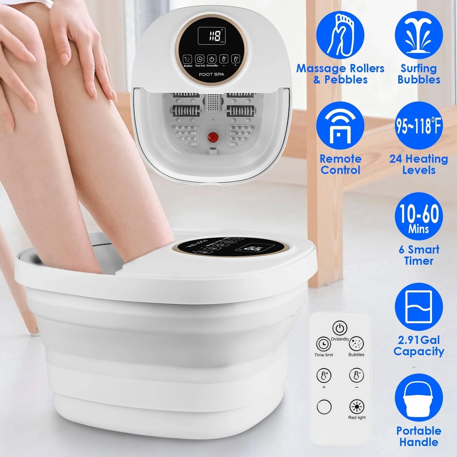 FotixBath Collapsible Foot Bath with Heat, 11L Large Capacity, PTC Rapid Heating & Remote Control for Stress Relief