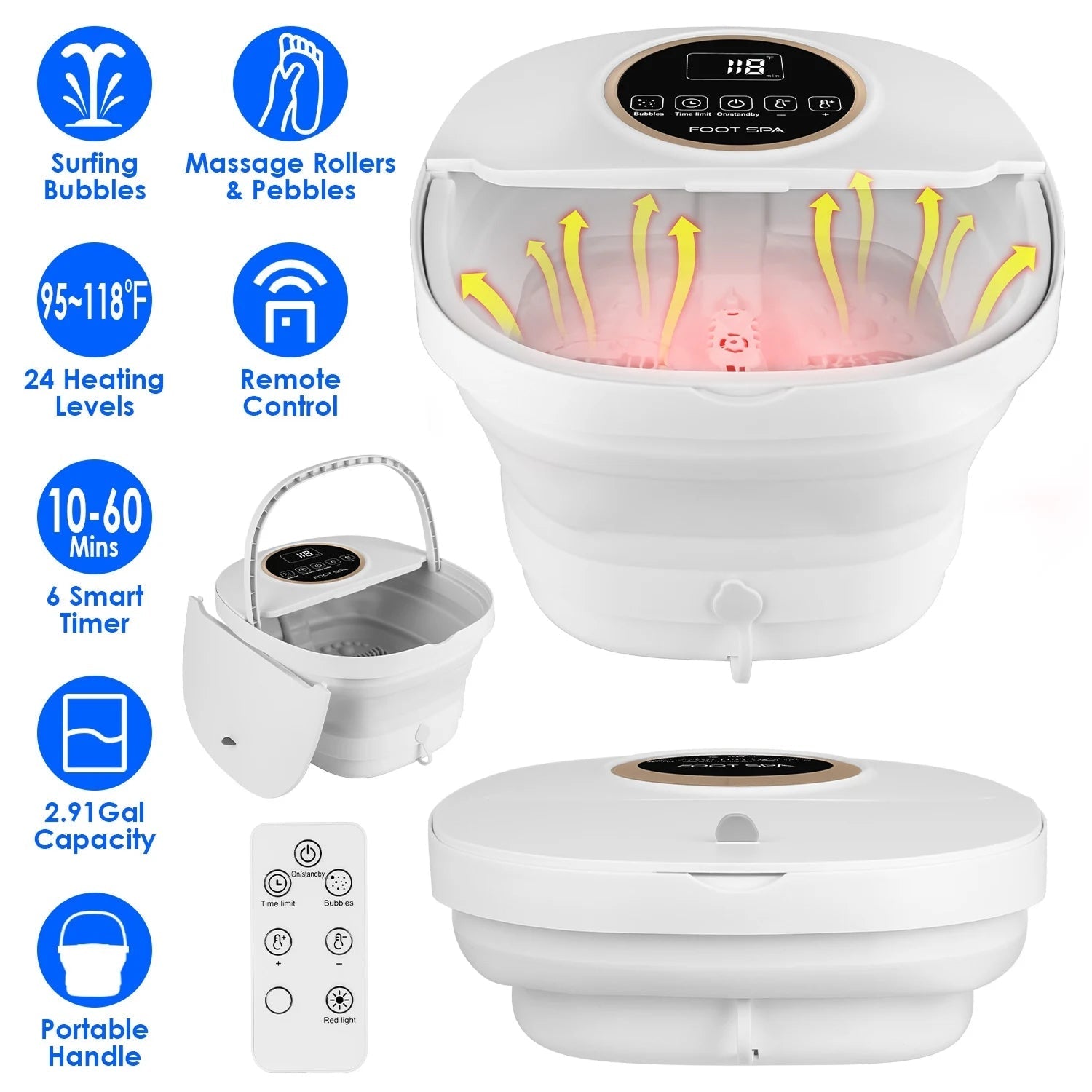 FotixBath Collapsible Foot Bath with Heat, 11L Large Capacity, PTC Rapid Heating & Remote Control for Stress Relief