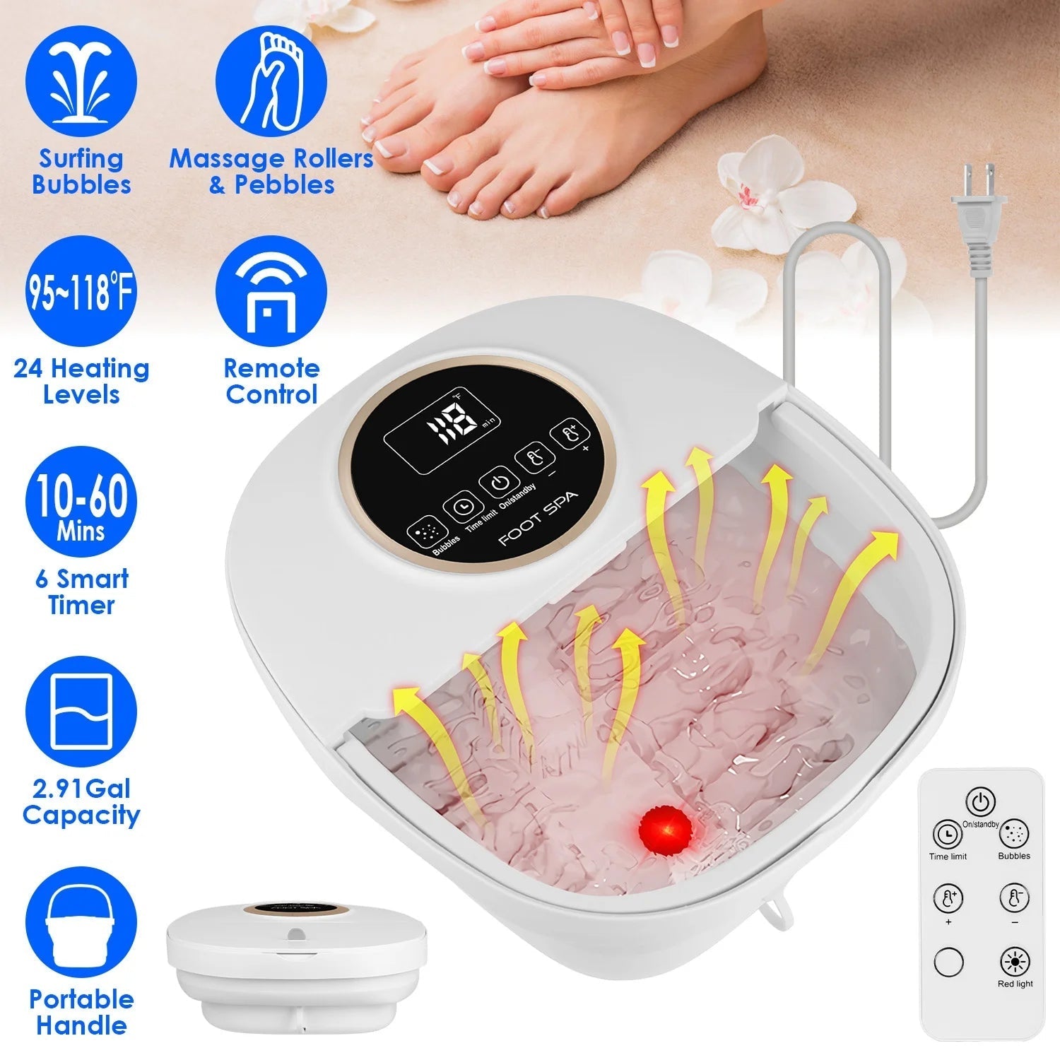 FotixBath Collapsible Foot Bath with Heat, 11L Large Capacity, PTC Rapid Heating & Remote Control for Stress Relief