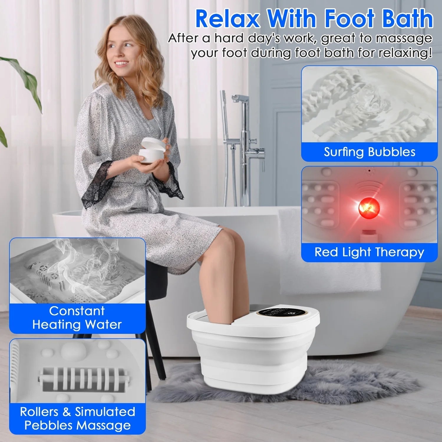 FotixBath Collapsible Foot Bath with Heat, 11L Large Capacity, PTC Rapid Heating & Remote Control for Stress Relief