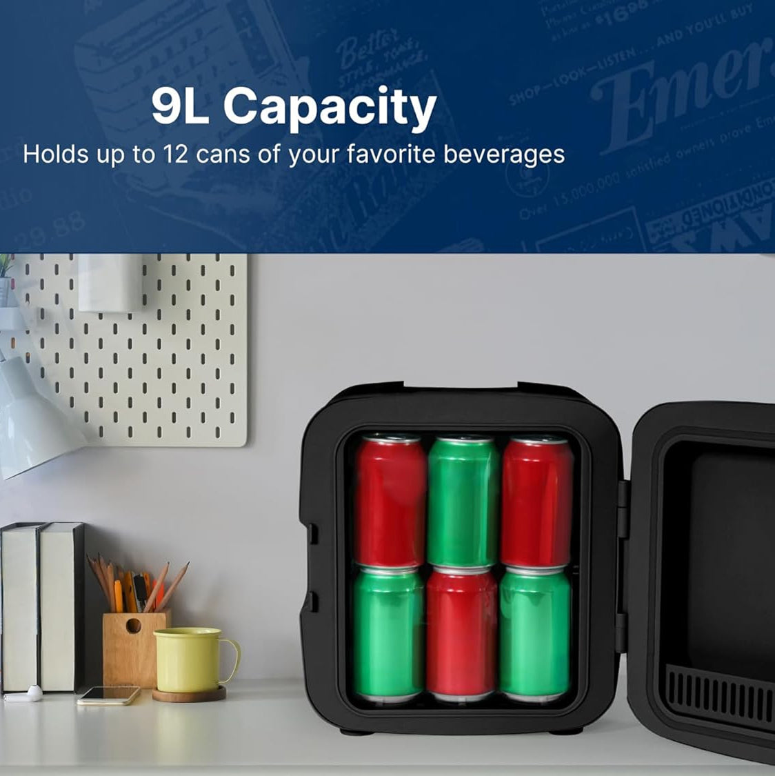FritiAxin Mini Fridge 8L 12 Can Portable Thermoelectric AC DC Cooler