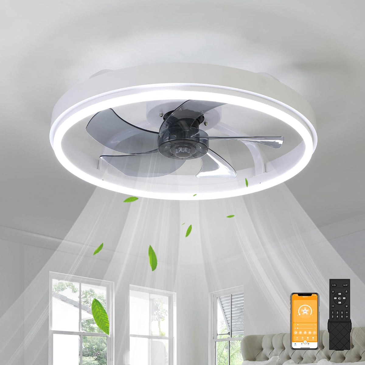 GaitMorn Ceiling Fan with Light, Dimmable LED, Remote Control, Flush Mount
