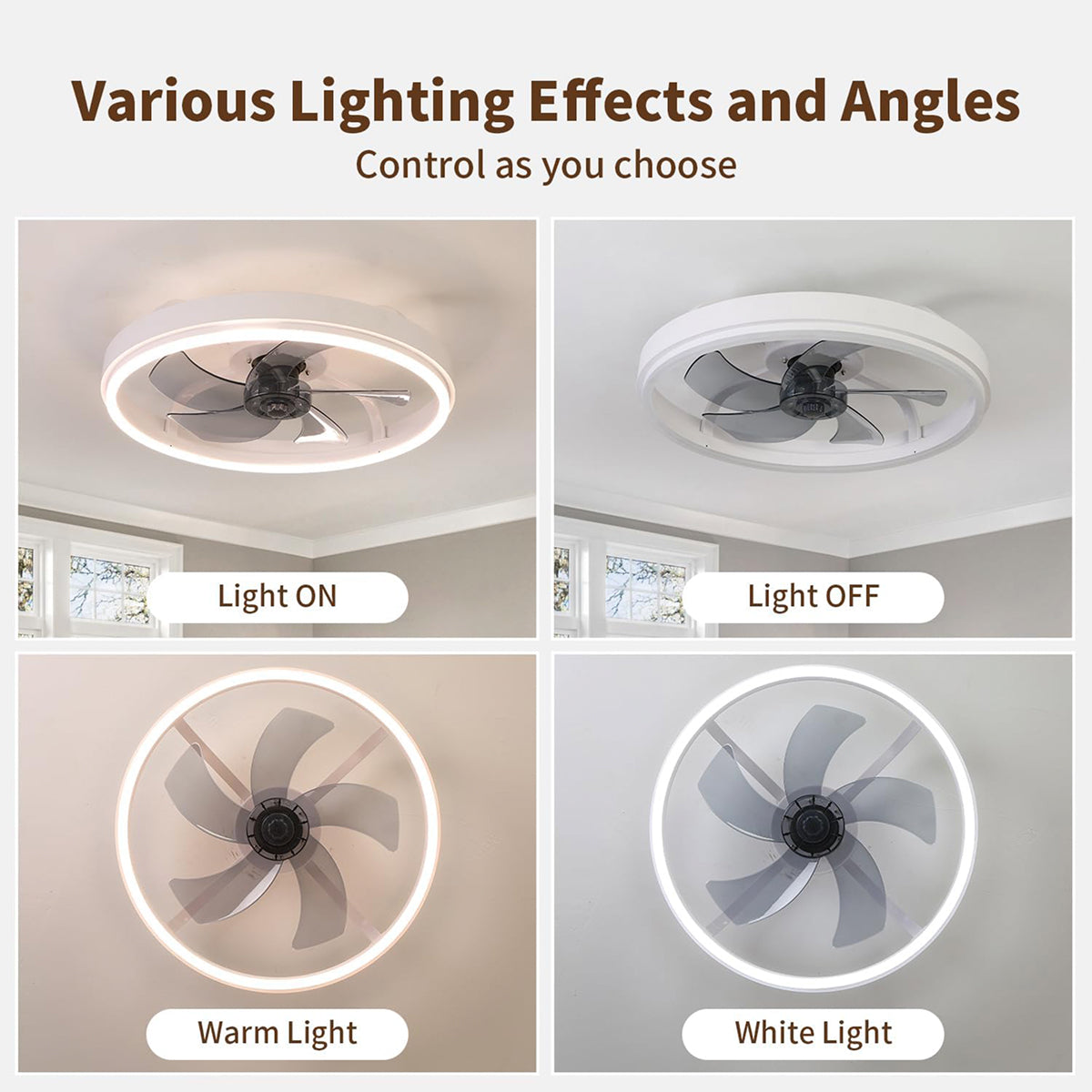 GaitMorn Ceiling Fan with Light, Dimmable LED, Remote Control, Flush Mount