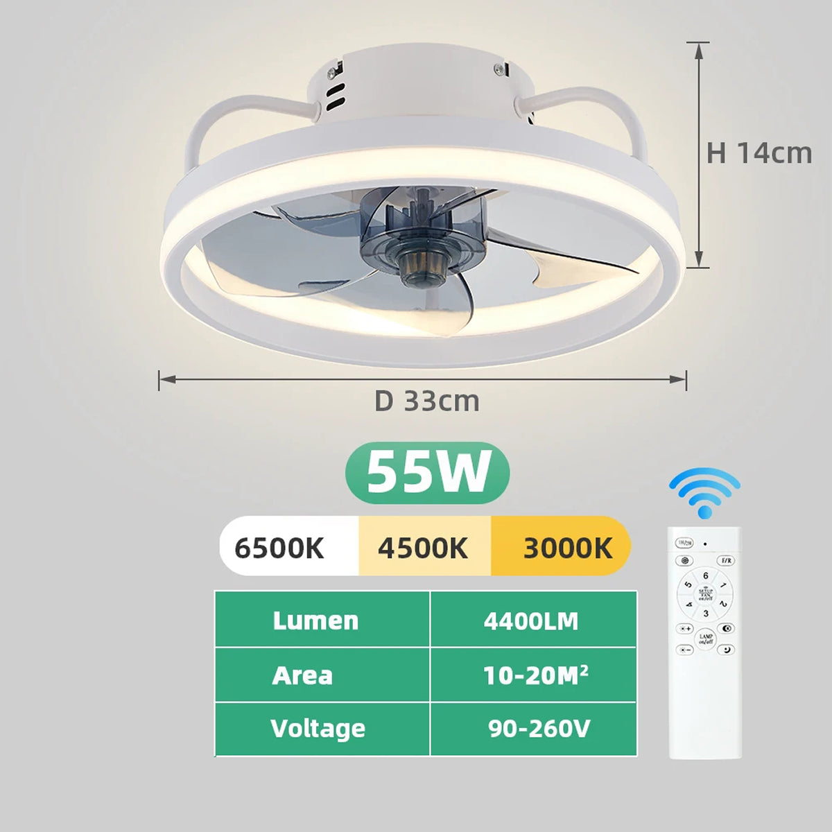 GaitMorn Ceiling Fan with Light, Dimmable LED, Remote Control, Flush Mount