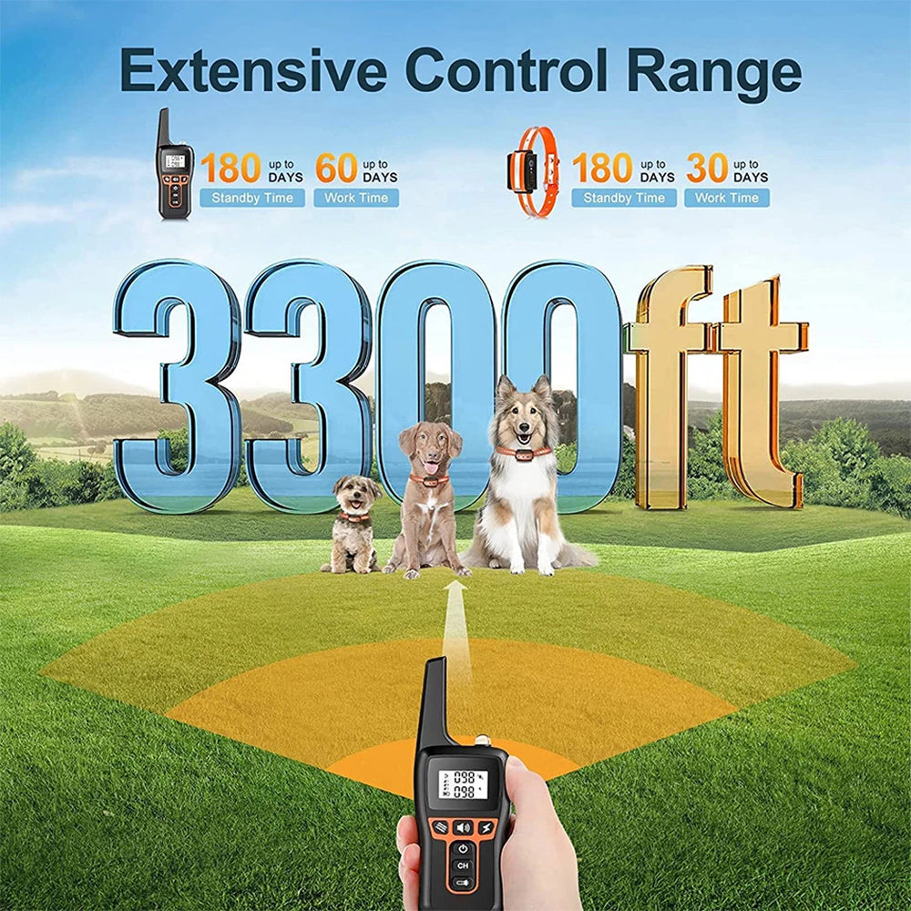 GivaxMi Dog Training Collar 3300ft Range IPX7 Waterproof Rechargeable 100 Levels Shock Vibration