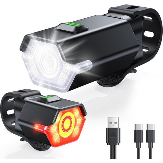 GlowiBike 360-Degree Visibility Bike Light Set - IP65 Waterproof LED Front and Rear Lights, 17H Battery Life, Type-C Rechargeable