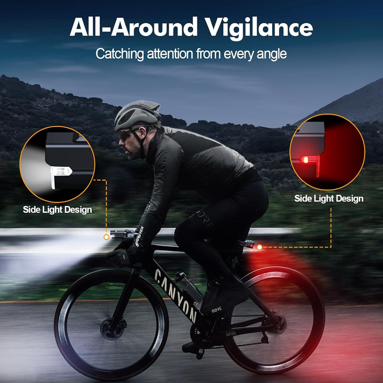 GlowiBike 360-Degree Visibility Bike Light Set - IP65 Waterproof LED Front and Rear Lights, 17H Battery Life, Type-C Rechargeable