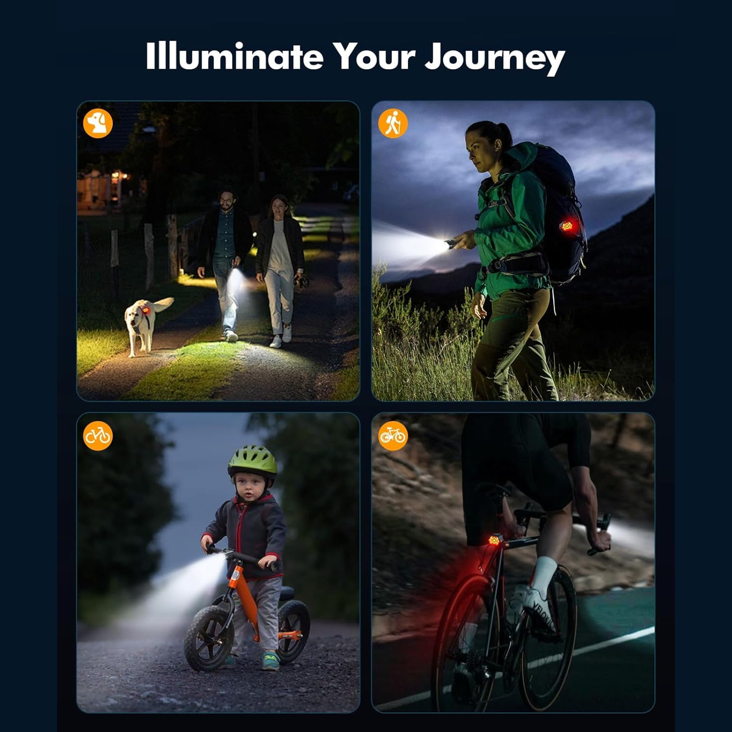 GlowiBike 360-Degree Visibility Bike Light Set - IP65 Waterproof LED Front and Rear Lights, 17H Battery Life, Type-C Rechargeable