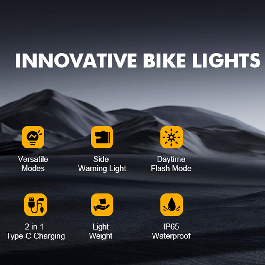 GlowiBike 360-Degree Visibility Bike Light Set - IP65 Waterproof LED Front and Rear Lights, 17H Battery Life, Type-C Rechargeable