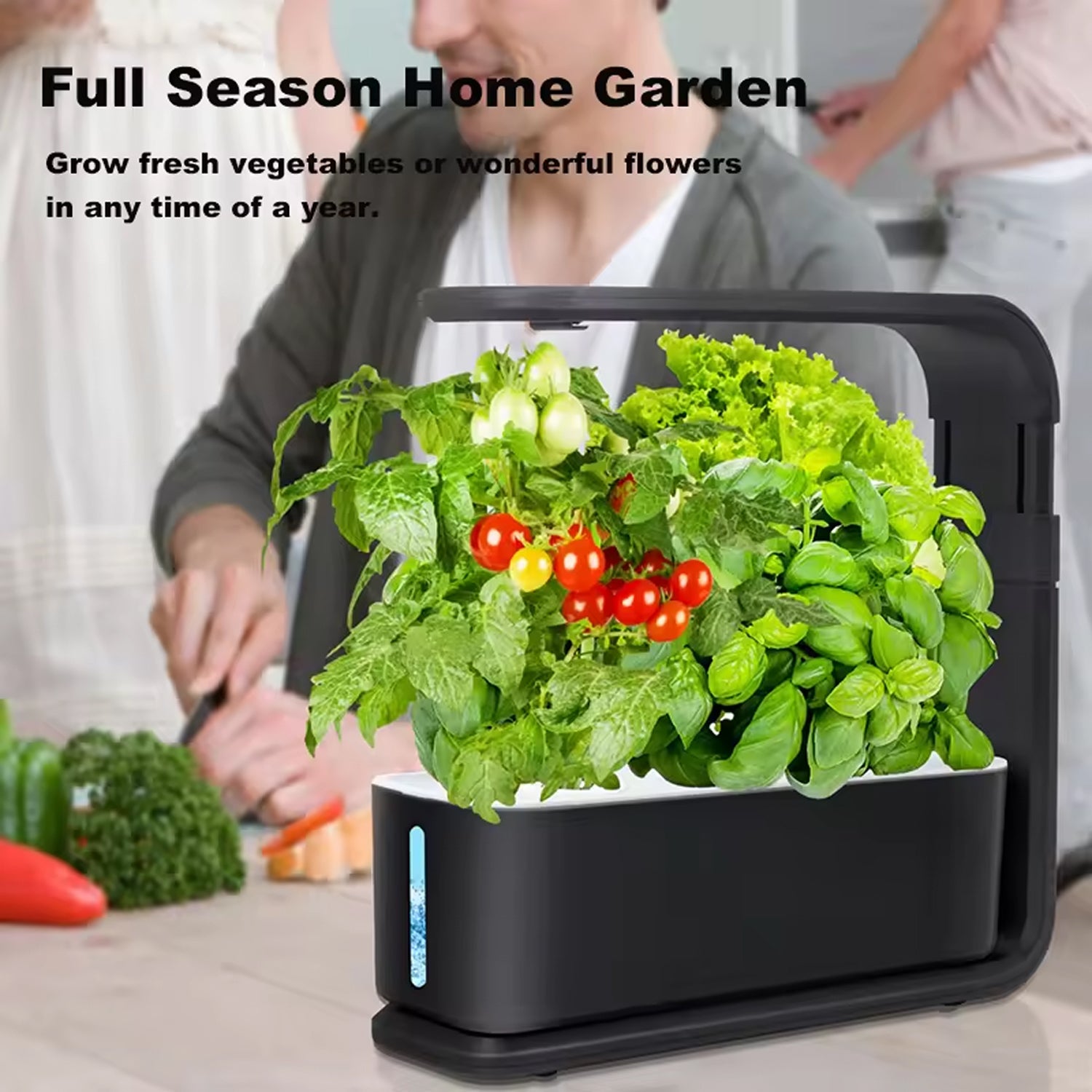 GreenKixa Indoor Hydroponic Garden - 15W Full Spectrum LED Grow Light, Silent Pump System with Adjustable Height for Herbs