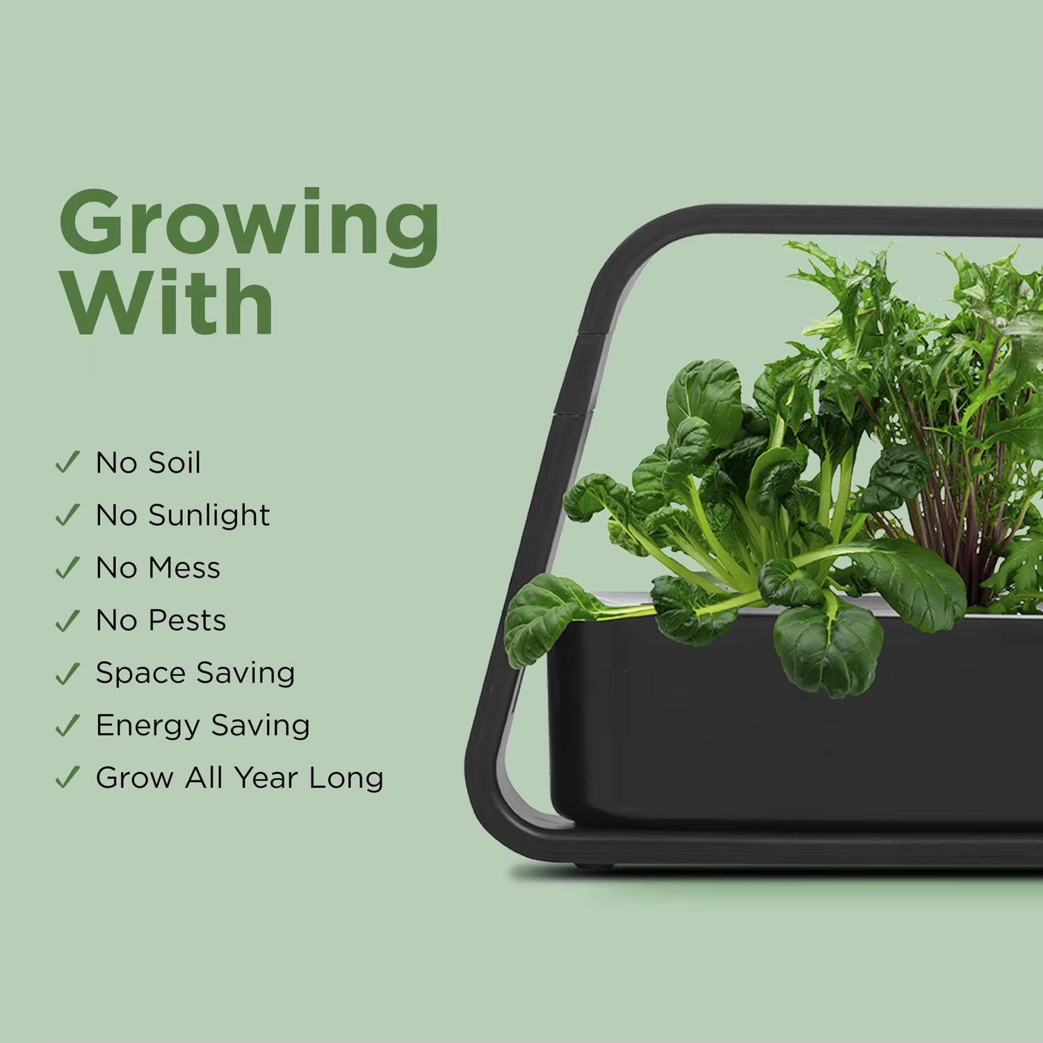 GreenKixa Indoor Hydroponic Garden - 15W Full Spectrum LED Grow Light, Silent Pump System with Adjustable Height for Herbs