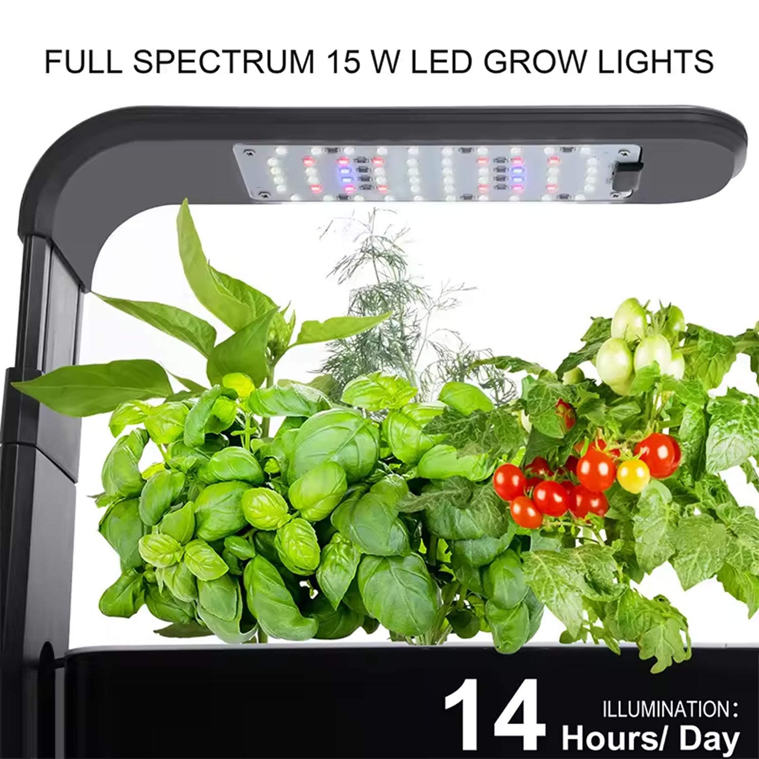 GreenKixa Indoor Hydroponic Garden - 15W Full Spectrum LED Grow Light, Silent Pump System with Adjustable Height for Herbs