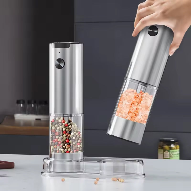 GrindTise Electric Salt and Pepper Grinder Set with One-Touch Automatic Operation, Adjustable Ceramic Coarseness and LED Precision Lighting