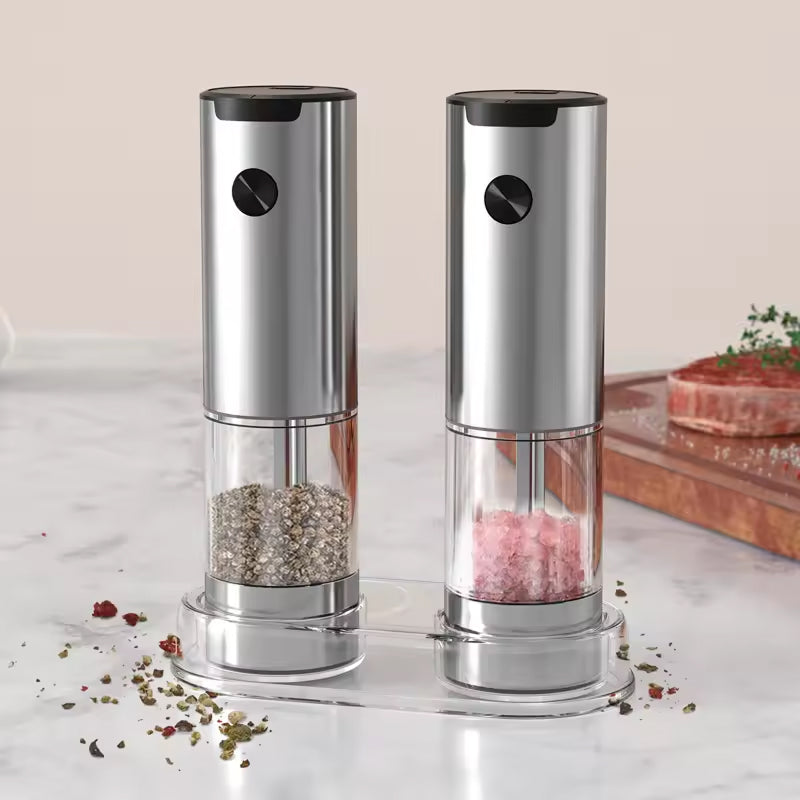 GrindTise Electric Salt and Pepper Grinder Set with One-Touch Automatic Operation, Adjustable Ceramic Coarseness and LED Precision Lighting
