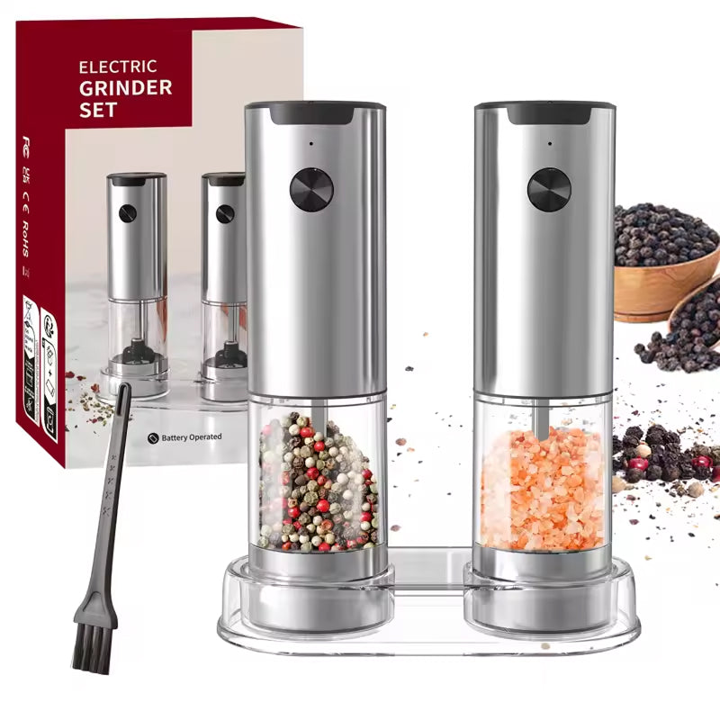 GrindTise Electric Salt and Pepper Grinder Set with One-Touch Automatic Operation, Adjustable Ceramic Coarseness and LED Precision Lighting