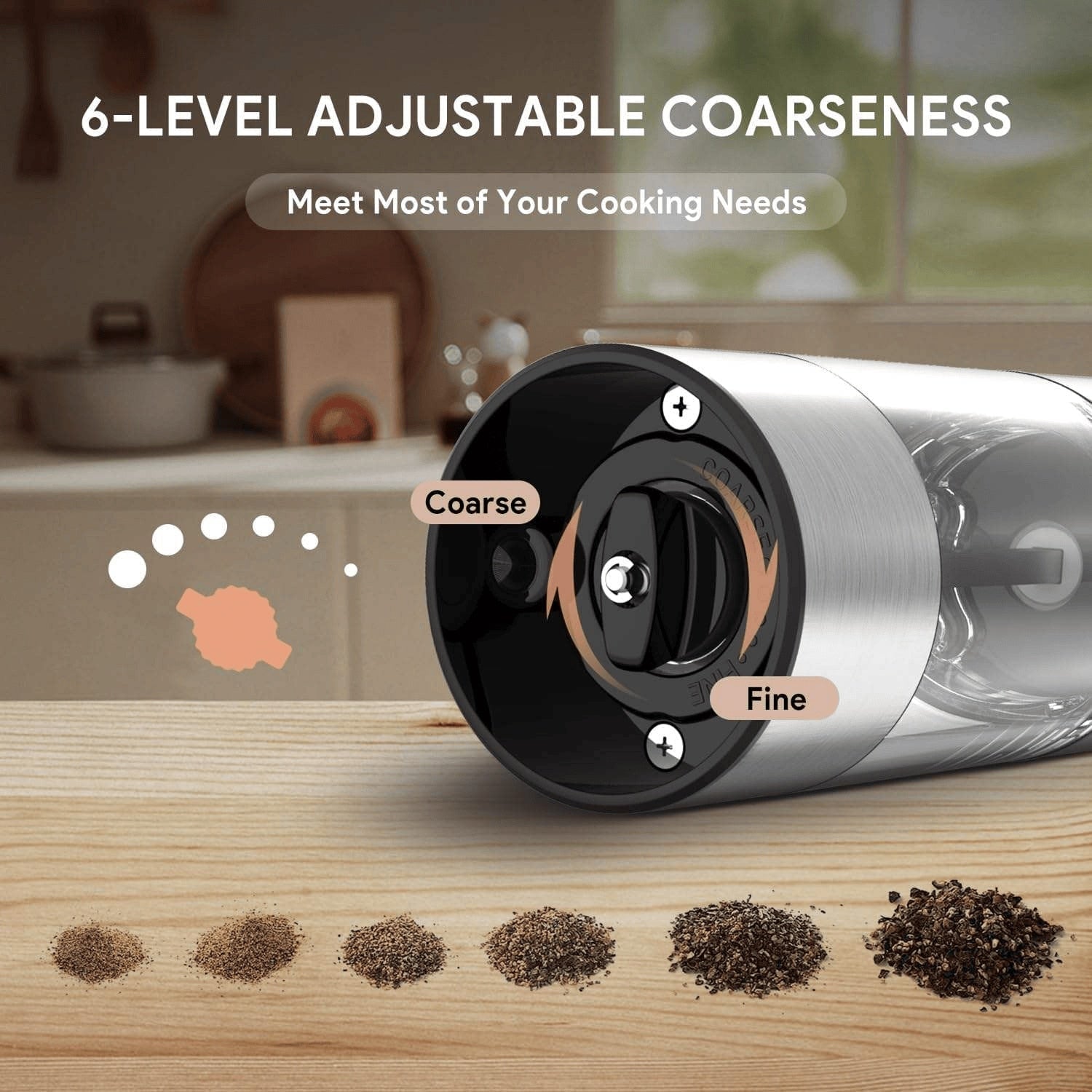 GrindTise Electric Salt and Pepper Grinder Set with One-Touch Automatic Operation, Adjustable Ceramic Coarseness and LED Precision Lighting