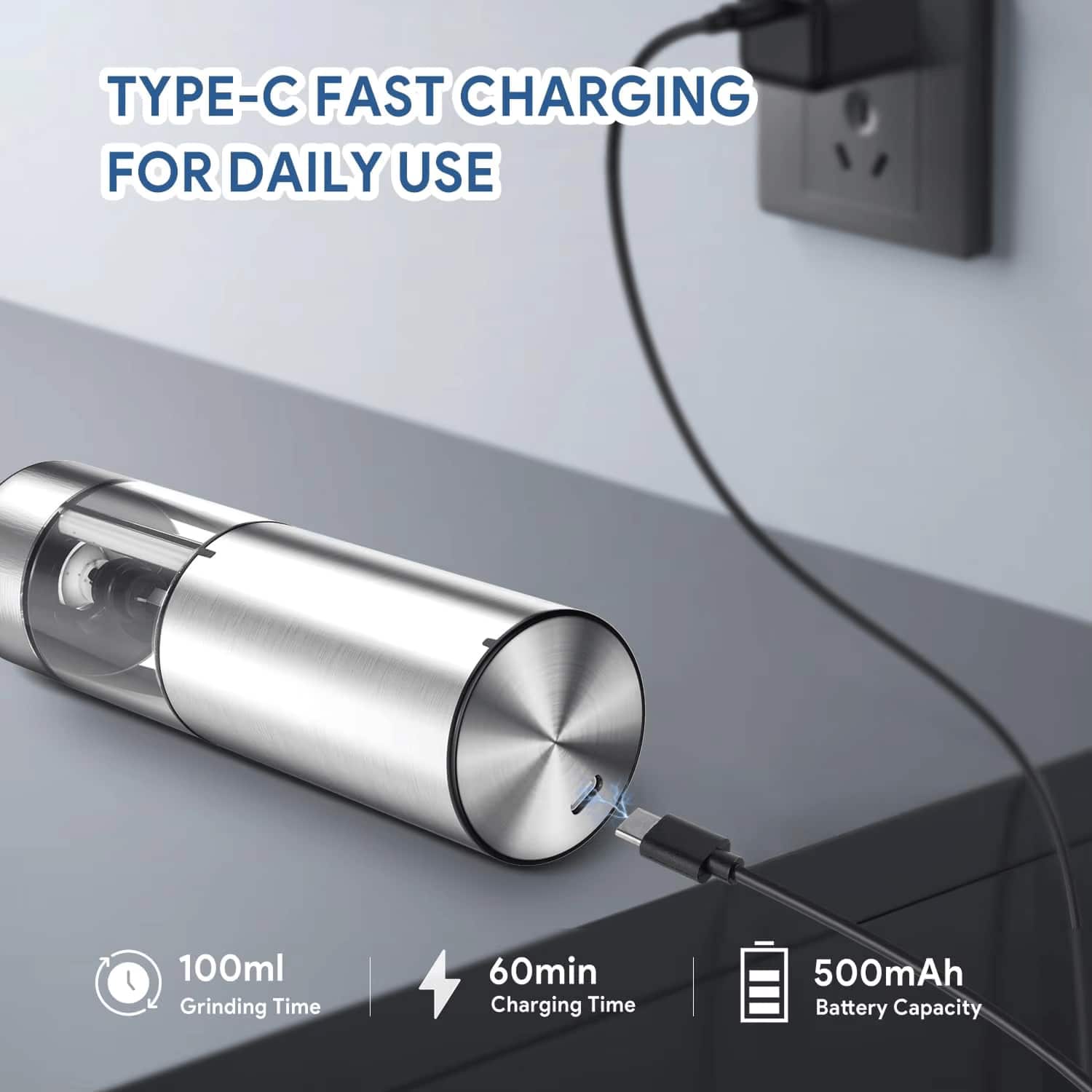 GrindTise Electric Salt and Pepper Grinder Set with One-Touch Automatic Operation, Adjustable Ceramic Coarseness and LED Precision Lighting