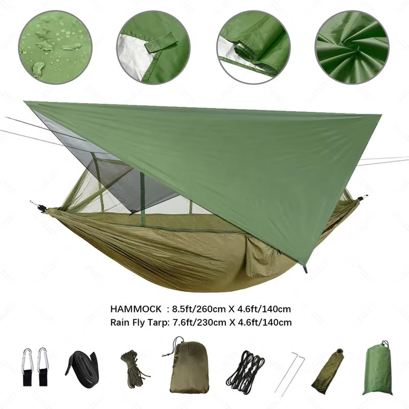HamCapix Camping Hammock - 210T Parachute Nylon 2-in-1 Hammock with Bug Net, Waterproof Rain Fly