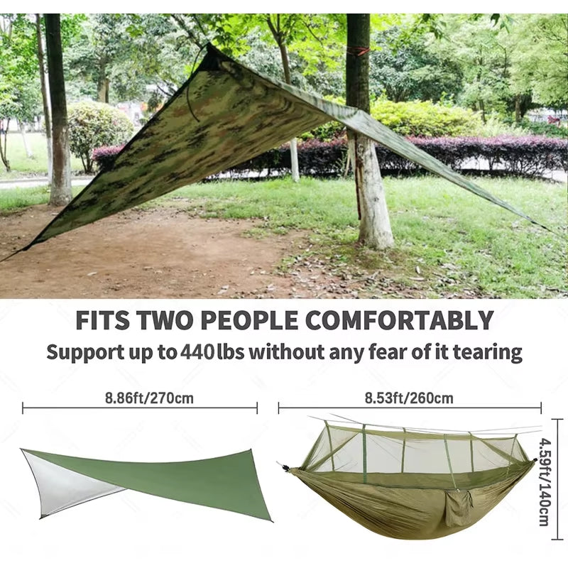HamCapix Camping Hammock - 210T Parachute Nylon 2-in-1 Hammock with Bug Net, Waterproof Rain Fly