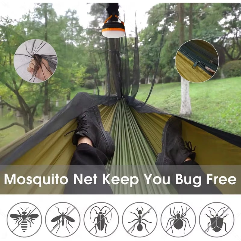 HamCapix Camping Hammock - 210T Parachute Nylon 2-in-1 Hammock with Bug Net, Waterproof Rain Fly