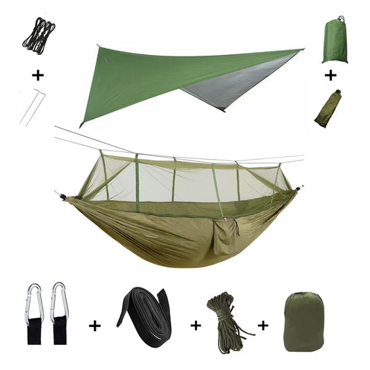HamCapix Camping Hammock - 210T Parachute Nylon 2-in-1 Hammock with Bug Net, Waterproof Rain Fly