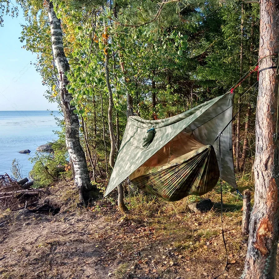 HamCapix Camping Hammock - 210T Parachute Nylon 2-in-1 Hammock with Bug Net, Waterproof Rain Fly