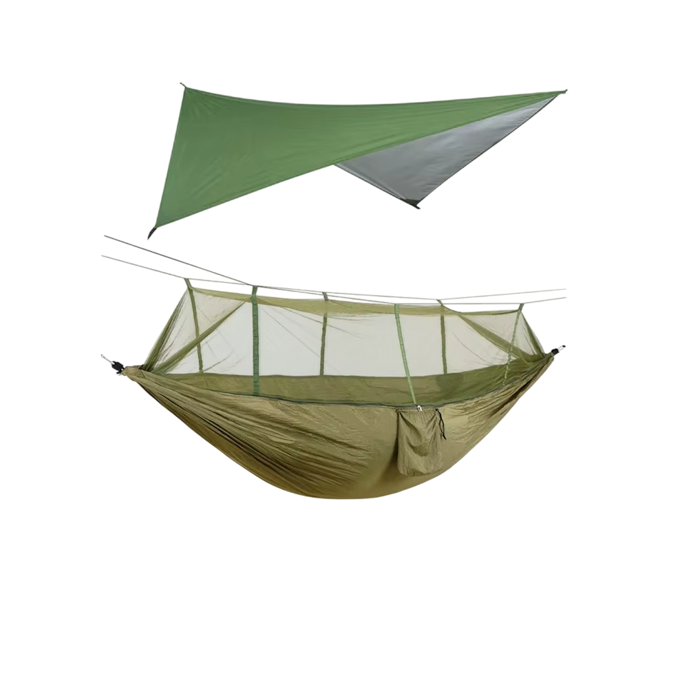 HamCapix Camping Hammock - 210T Parachute Nylon 2-in-1 Hammock with Bug Net, Waterproof Rain Fly
