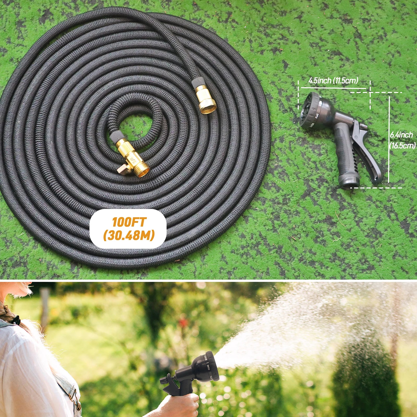 HosiExpi Expandable Garden Hose with 3x Rapid Extension, 3750D Polyester Outer Shell