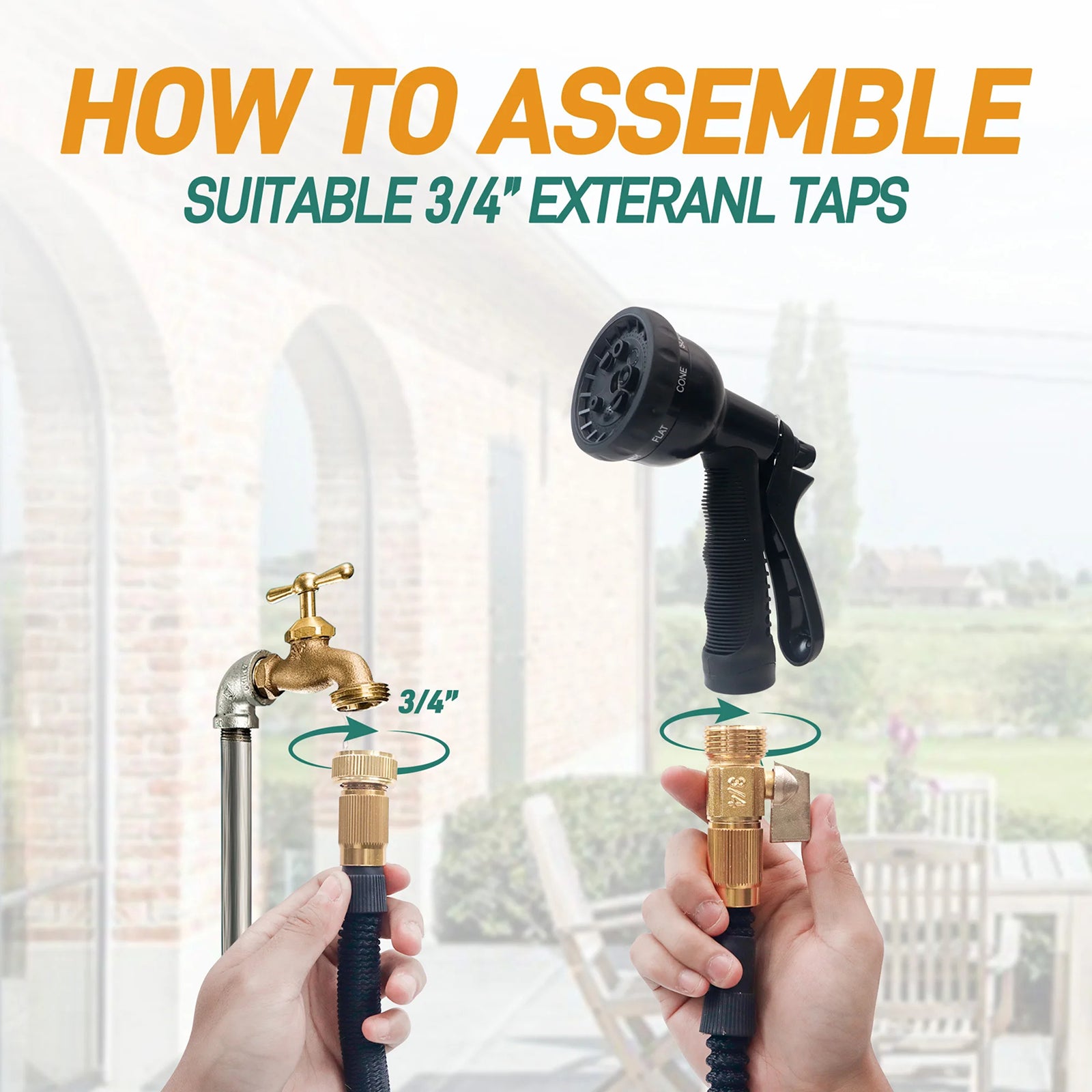 HosiExpi Expandable Garden Hose with 3x Rapid Extension, 3750D Polyester Outer Shell