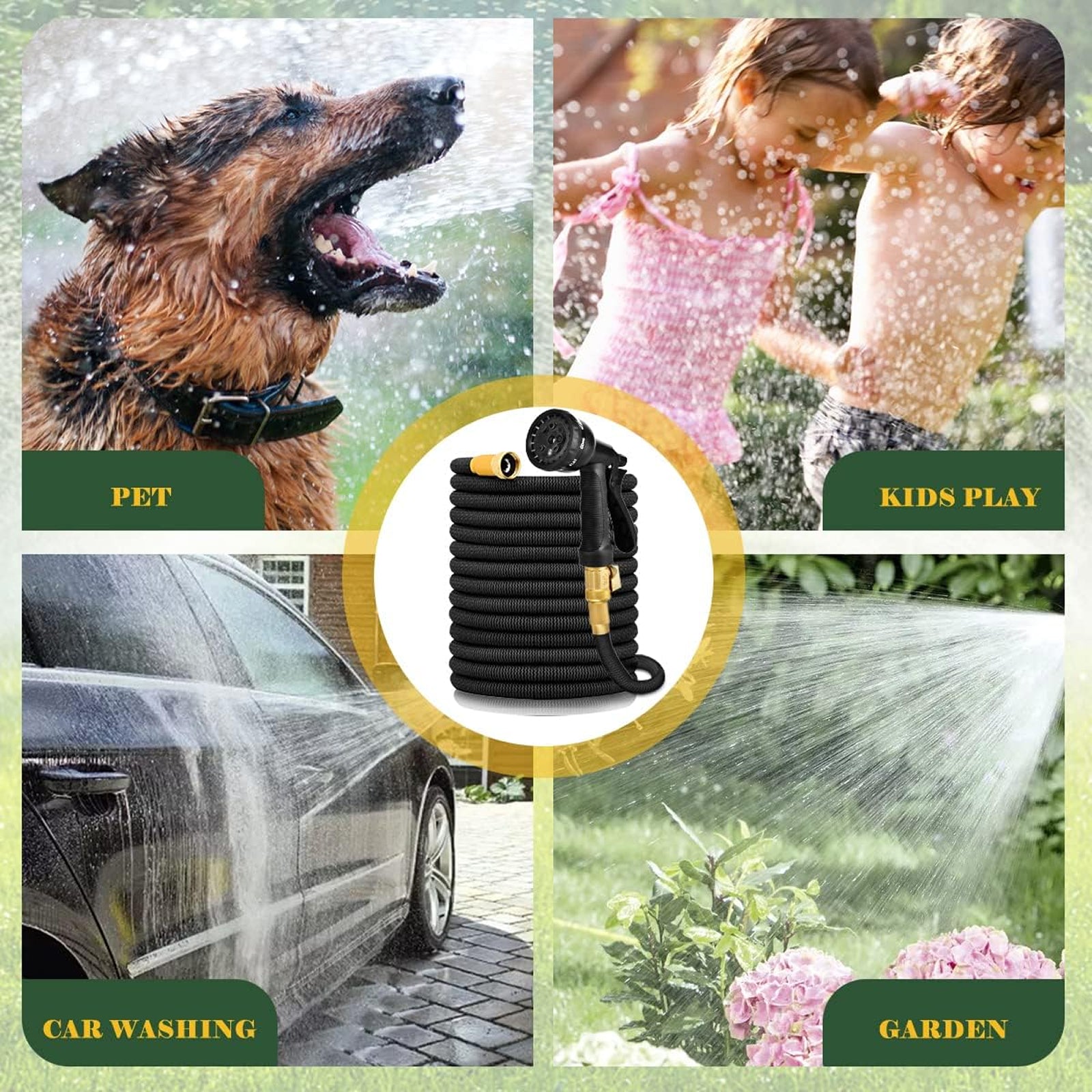 HosiExpi Expandable Garden Hose with 3x Rapid Extension, 3750D Polyester Outer Shell