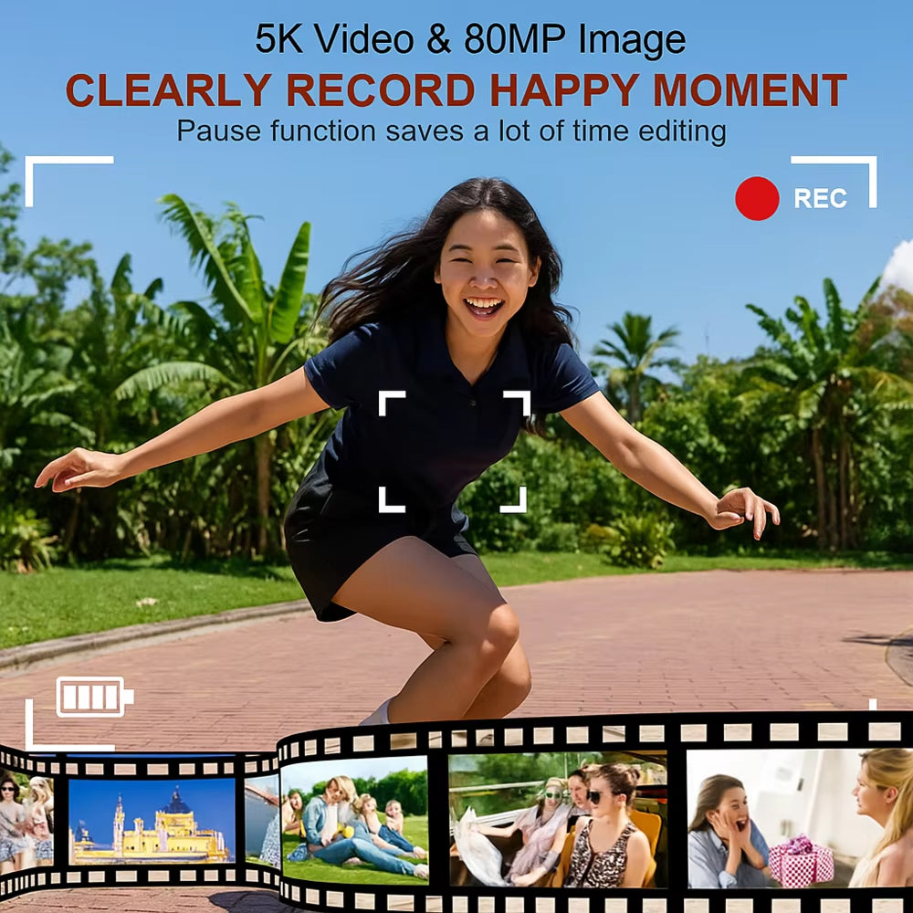 JixinCam 5K Digital Camera 80MP Vlogging Camera with Dual Screen & 18X Digital Zoom