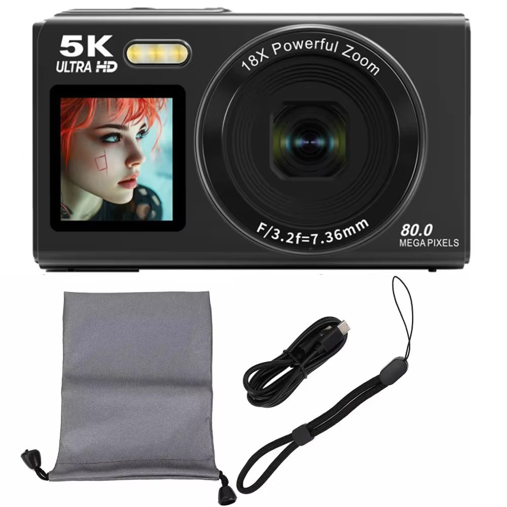 JixinCam 5K Digital Camera 80MP Vlogging Camera with Dual Screen & 18X Digital Zoom
