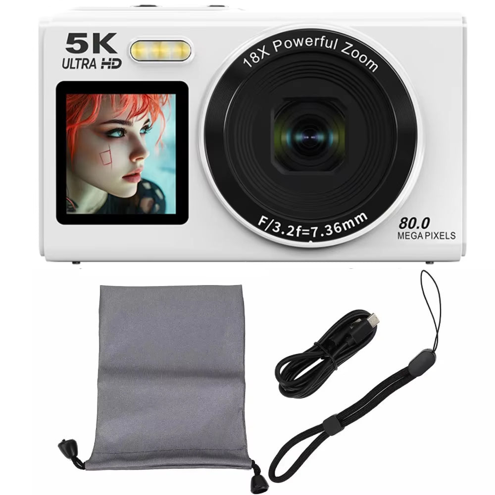JixinCam 5K Digital Camera 80MP Vlogging Camera with Dual Screen & 18X Digital Zoom