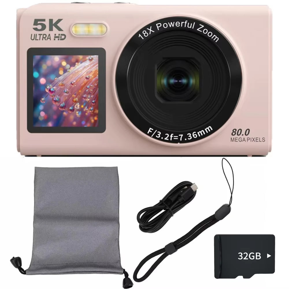 JixinCam 5K Digital Camera 80MP Vlogging Camera with Dual Screen & 18X Digital Zoom
