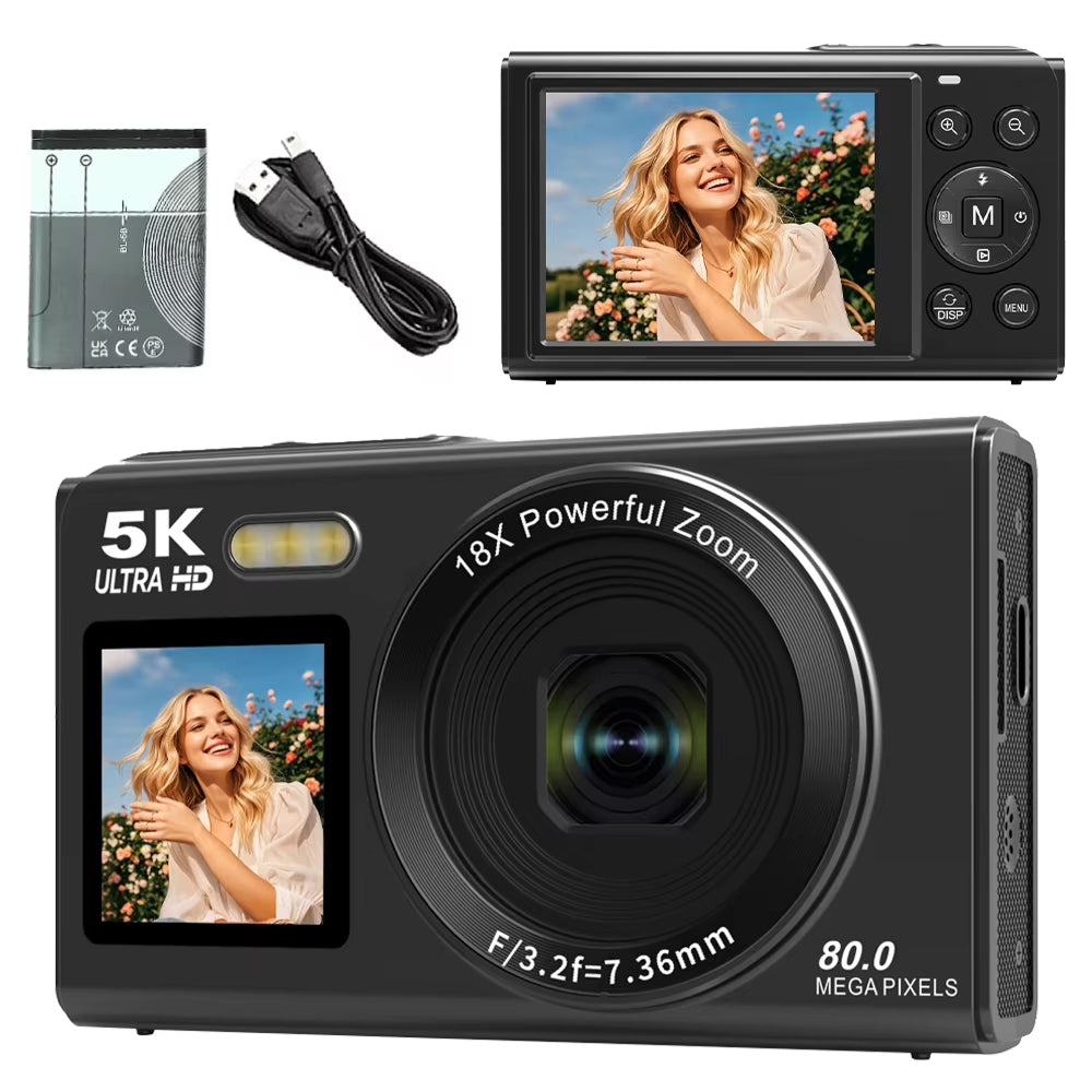 JixinCam 5K Digital Camera 80MP Vlogging Camera with Dual Screen & 18X Digital Zoom