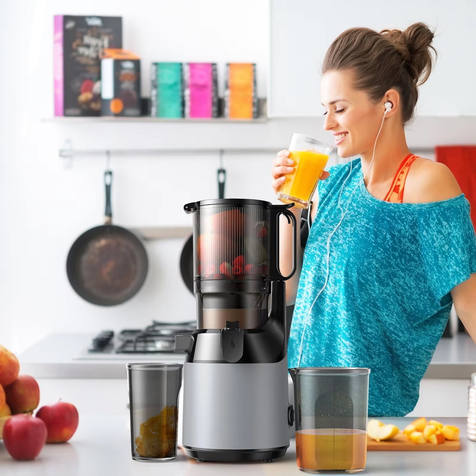 JoyDrinko Cold Press Masticating Juicer 130mm Extra-Wide Feeding Chute for Whole Fruits with 90% High Juice Yield and 1.8L Capacity