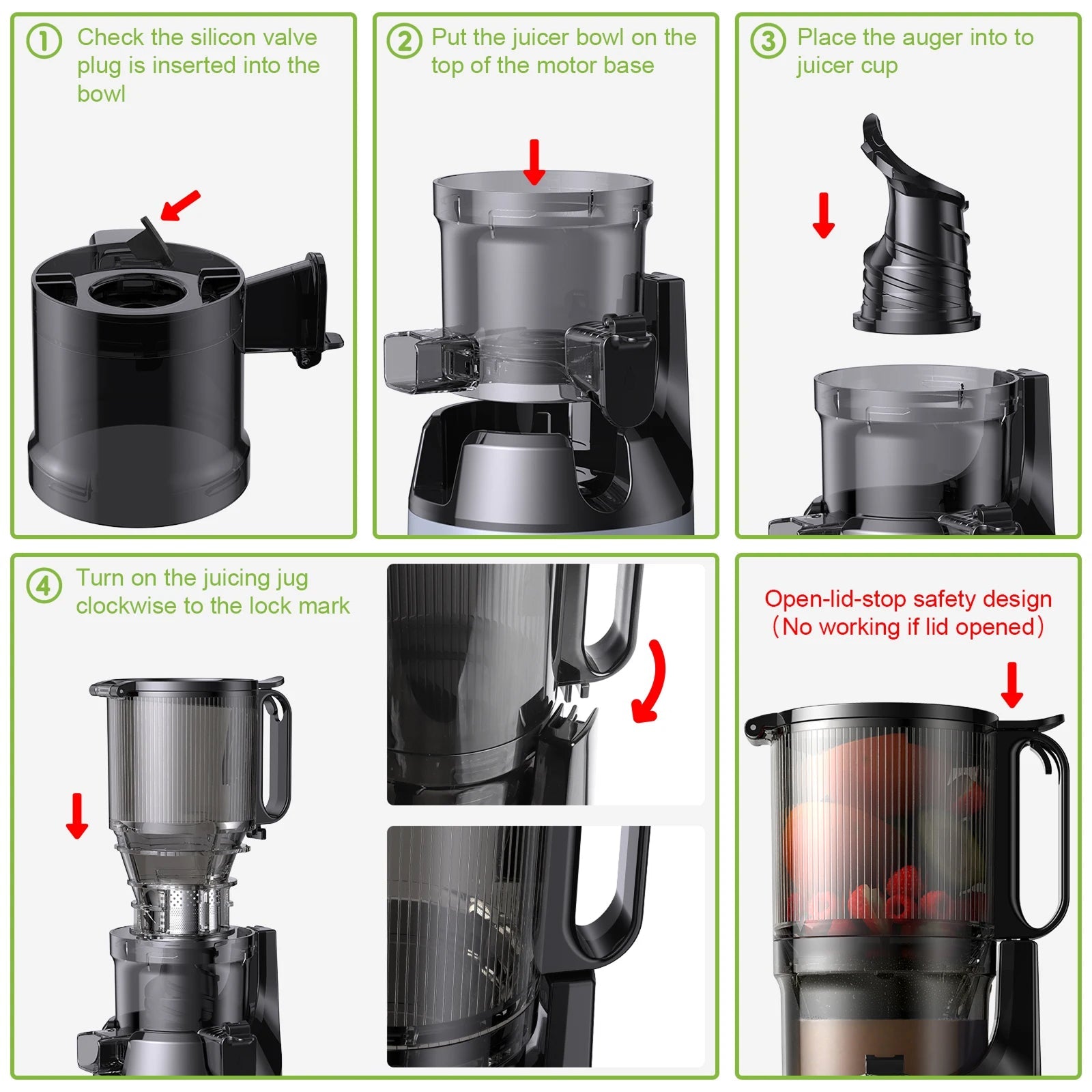 JoyDrinko Cold Press Masticating Juicer 130mm Extra-Wide Feeding Chute for Whole Fruits with 90% High Juice Yield and 1.8L Capacity